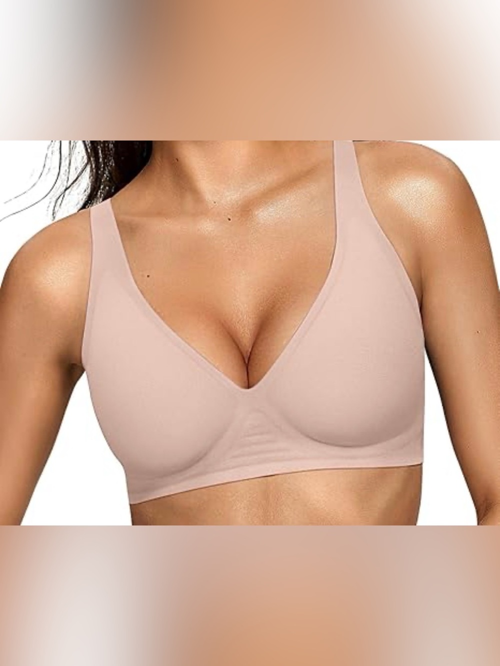 OEAK Womens Deep V Jelly Bra No Underwire Seamless Push Up Support Beige Small